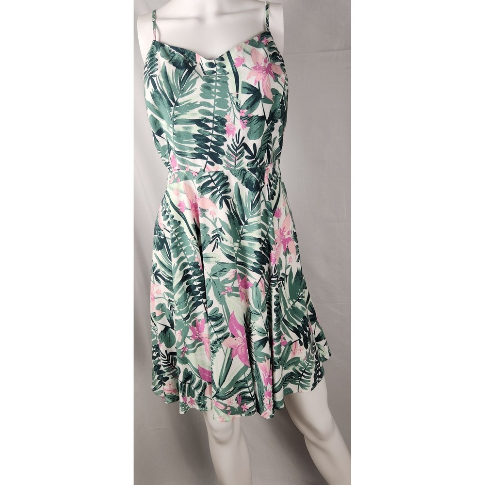 Old Navy Juniors Fit-Flare Aloha/Coconutgirl/Y2K/Indie Cami Pink Palm Sundress L